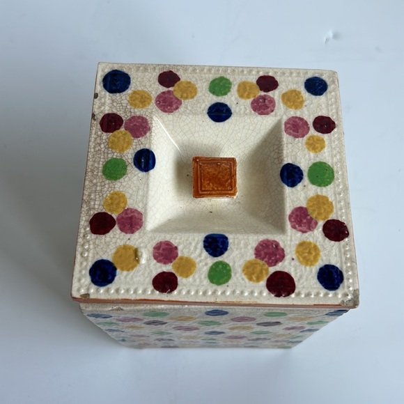 Vintage Revelation Japan cream polka dot rectangular canister w lid cookie jar - Picture 14 of 16
